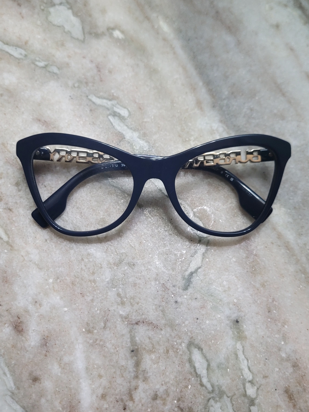 Burberry Navy Blue Cat-Eye Glasses with Gold Temple Detail